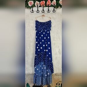 Cristina Love Azure Polkadot Strapless High-Lo Dress